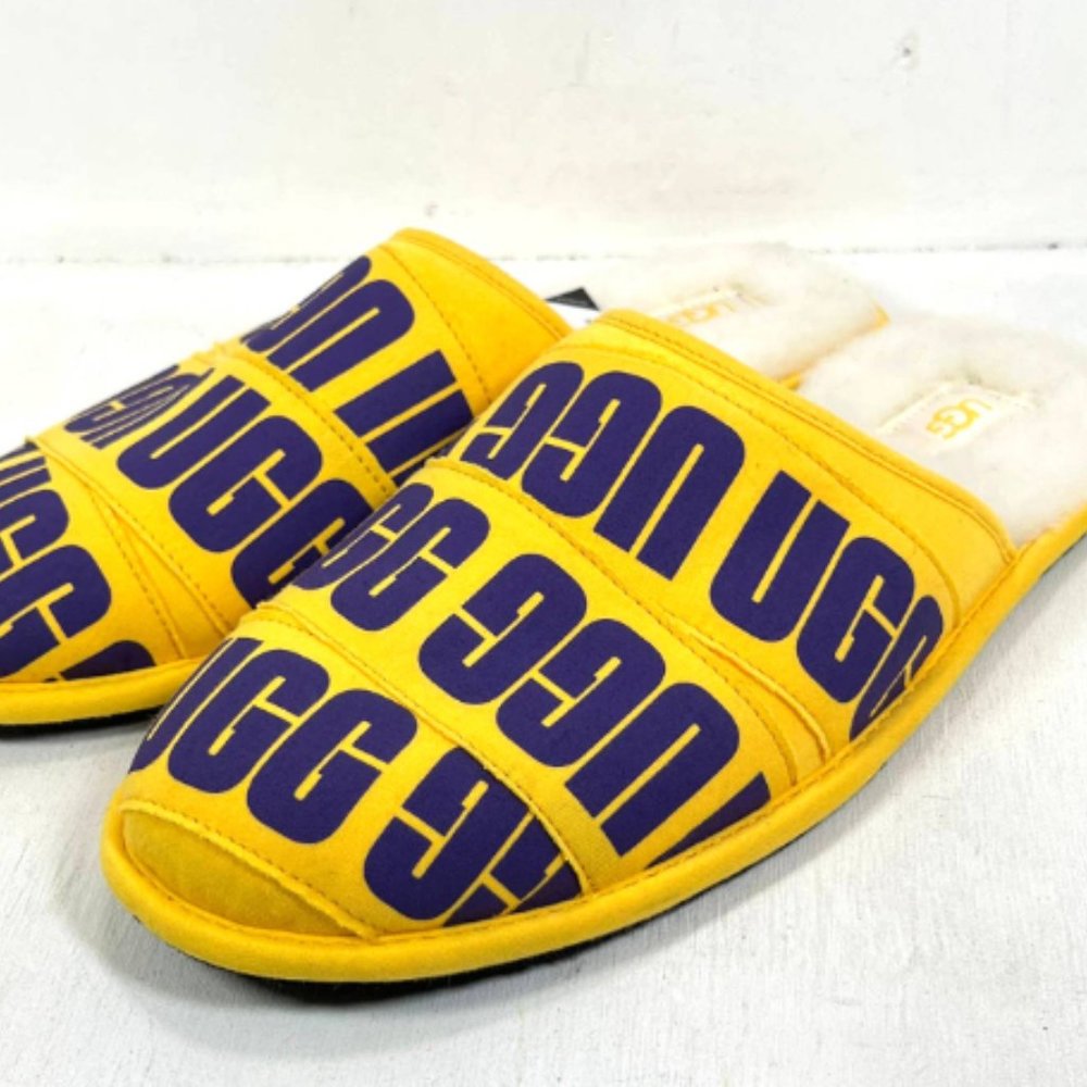 UGG Mens SCUFF Comfort Slides Slippers New $90 Yellow Purple Lamb 12 Lakers Wool
